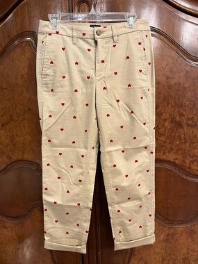 J.Crew Factory High-Rise Girlfriend Chino Pant Straight Leg Khaki Hearts Size 2